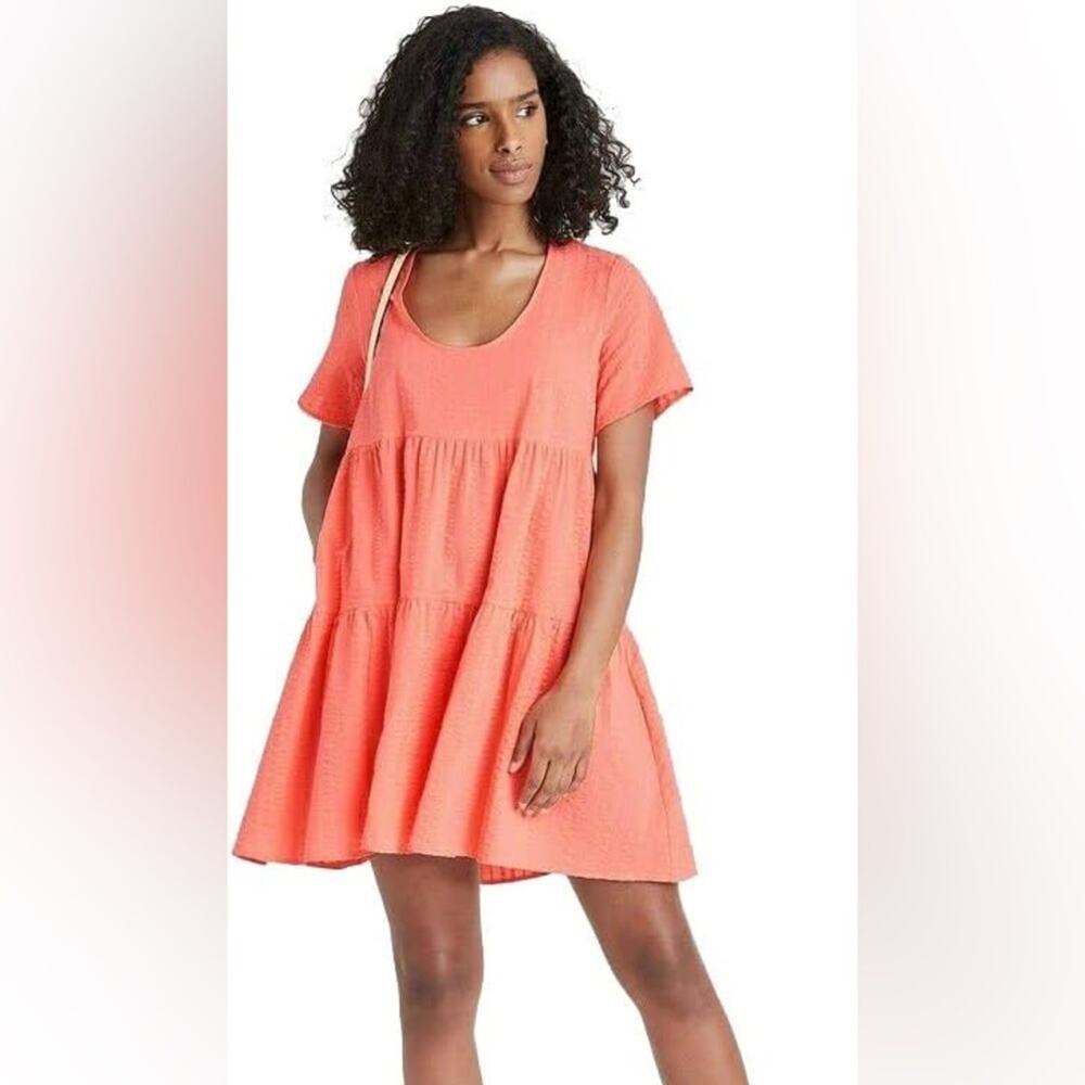 New Day Flutter Tiered Dress XS Peach 100% Cotton ✨